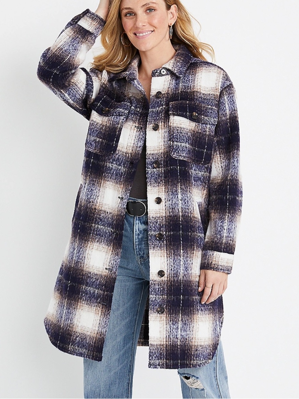Maurices Plaid Longline Wool Shacket